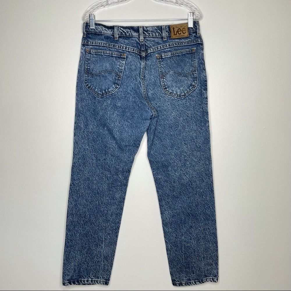 VTG Lee Acid Wash Denim Cotton Retro Vintage High Waist Mom Jeans Tapered Leg - Picture 5 of 8